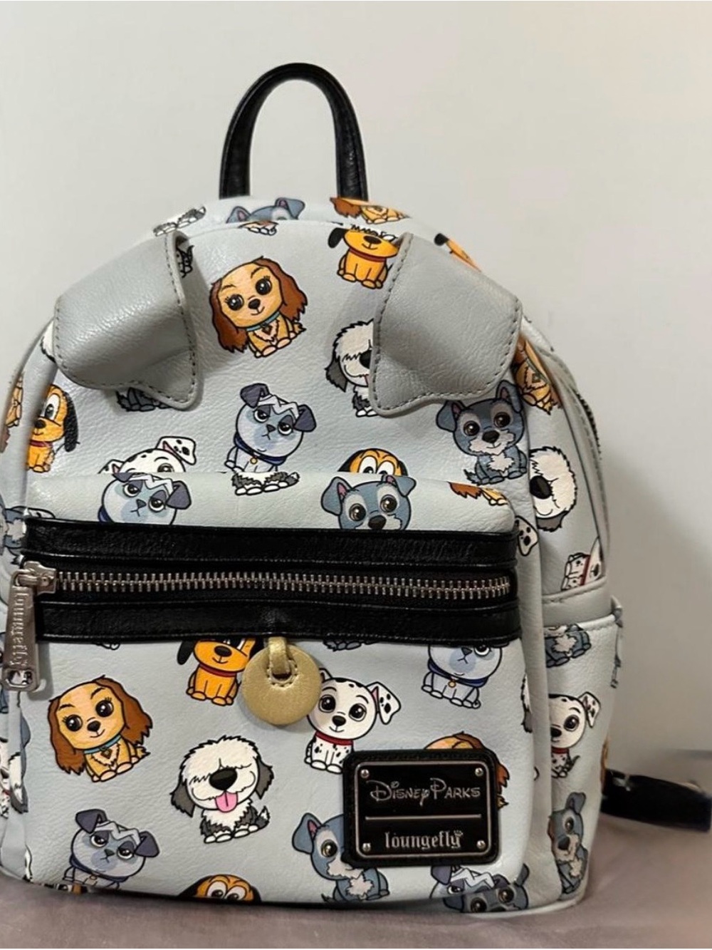 Loungefly Disney Light Blue Puppy Pattern Mini Backpack with Black Trim